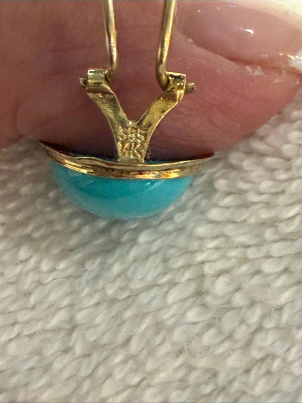 14 karat yellow, gold, blue turquoise earrings - Picture 7 of 14
